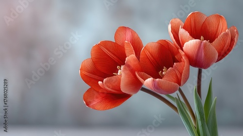 red tulips on a wooden background