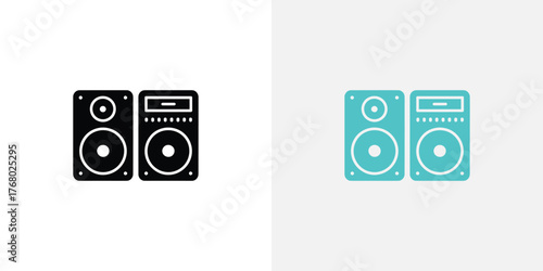 Two speaker icons set with a modern geometric design, sound system,