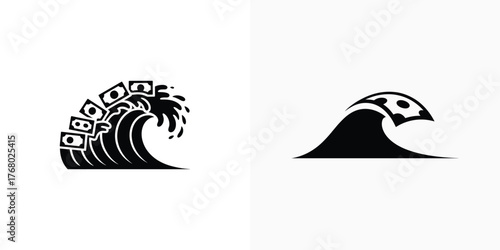 Waves of Money Bill Icon Set Black Concept on White Background Symbol Design