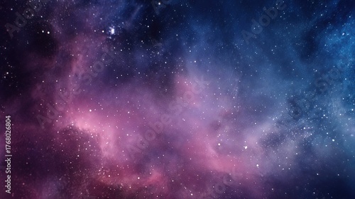 Abstract galaxy background with purple and blue cosmic clouds filled with stars.