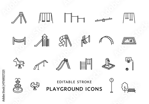 公園の遊具のアイコンセット（モノクロ