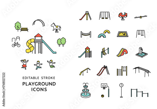 公園の遊具のアイコンセット（カラー）