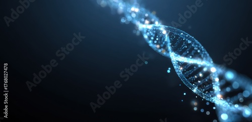 DNA helix genetic structure with blue glowing particles. Scientific molecular bio technology design for research innovation and