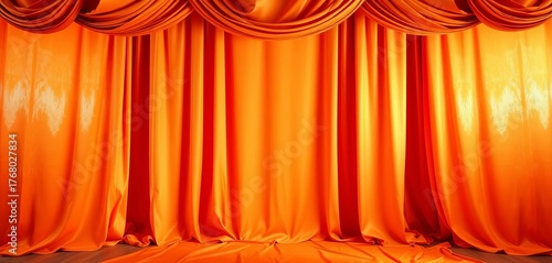 Vibrant orange fabric drapes create a rich backdrop, orange curtain,  scene