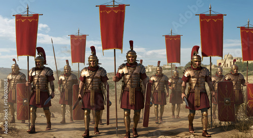 Roman Army Red Banners Military Formation, Ancient Rome Historical Epic Photography