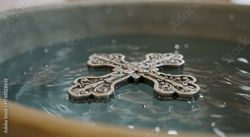 Ornate Christian Cross Close Up, Religious Symbol Faith Jewelry Photography