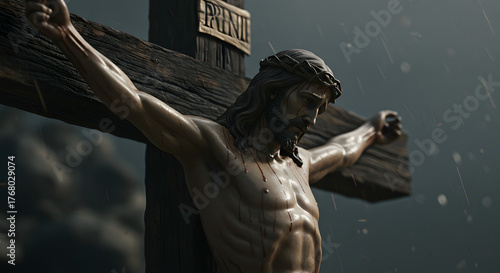 Jesus Christ Crucifixion on Cross, Christian Passion Holy Week Religious Dramatic Photography