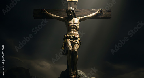 Jesus Christ Crucifixion on Cross, Christian Passion Holy Week Religious Dramatic Photography