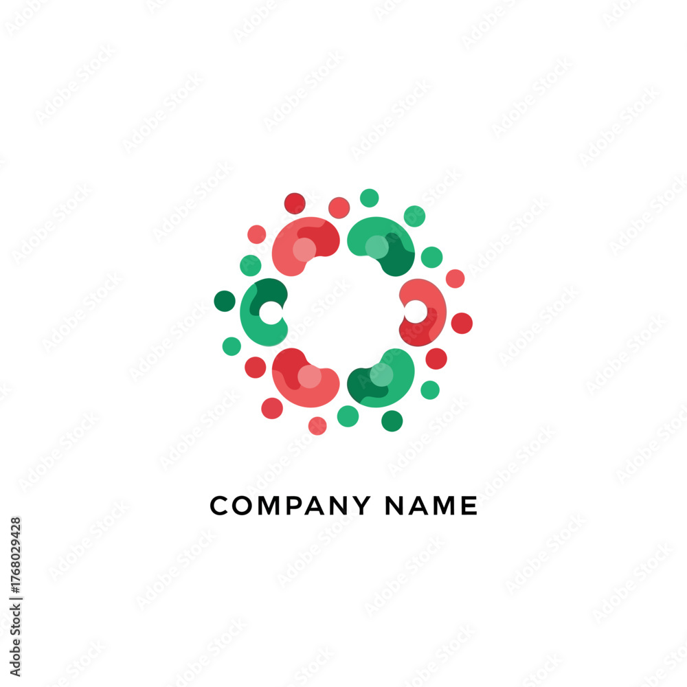 Fototapeta premium Abstract circular logo design with red and green connected shapes.