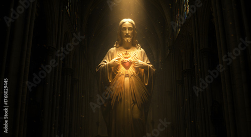 Jesus Christ Sacred Heart Glowing Divine Light, Christian Religious Spiritual Concept Photography
