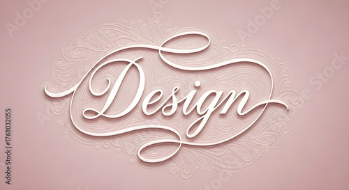 Elegant design word art with decorative flourishes on a soft pink background