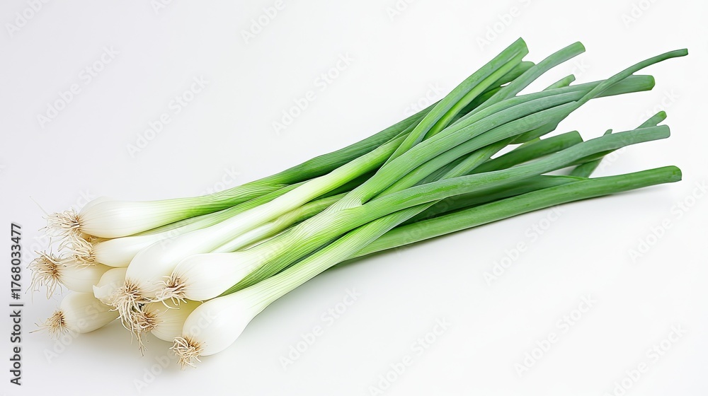 Fototapeta premium Fresh Green Onions on White Background.