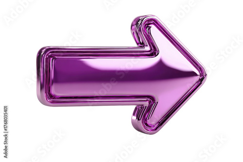 Shiny purple arrow, rightward direction, metallic texture against black background; simple, minimalist design