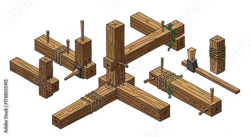 Antique wooden carpentry tools and joinery techniques.