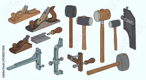 Collection of Carpentry Hand Tools for Woodworking.