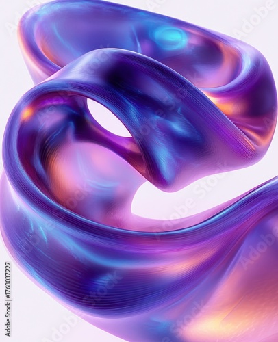 abstract smooth twisted ribbon shape with vibrant blue and purple glowing surface featuring soft reflections and light gradients creating an ethereal and dynamic effect