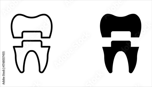 Dental implant icon set. Teeth health dentistry  on white background