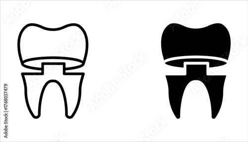 Dental implant icon set. Teeth health dentistry  on white background