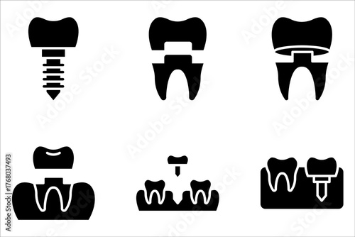 Dental implant icon set. Teeth health dentistry  on white background