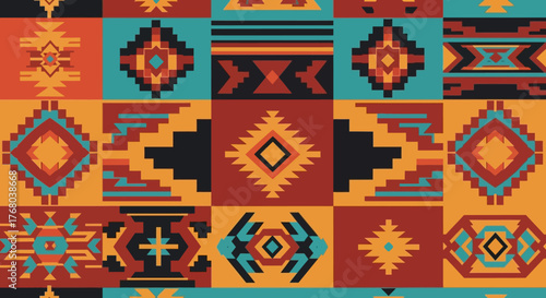 Colorful Geometric Pattern with Southwestern and Native American Influences.