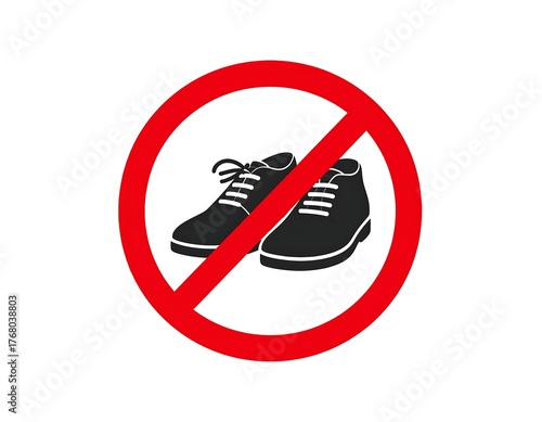 A circular sign featuring a pair of shoes crossed out