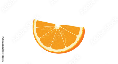 A vibrant and refreshing single slice of a juicy orange, showcasing its bright citrus segments and healthy peel on a pure white background.