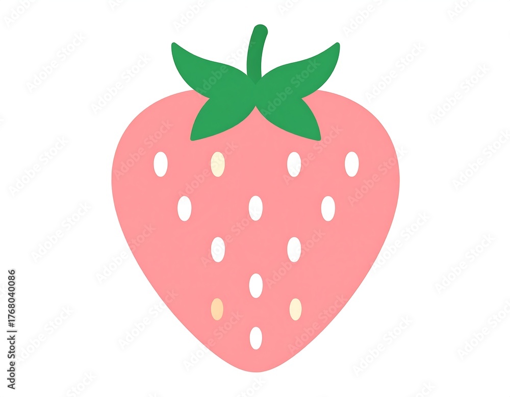 Obraz premium A simple, heart-shaped, pink strawberry with green leaves