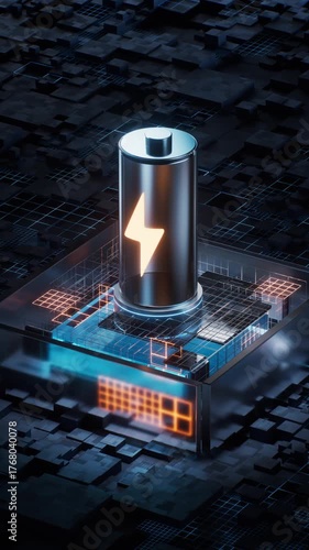 
Battery with technological circuit background, 3d rendering 4k