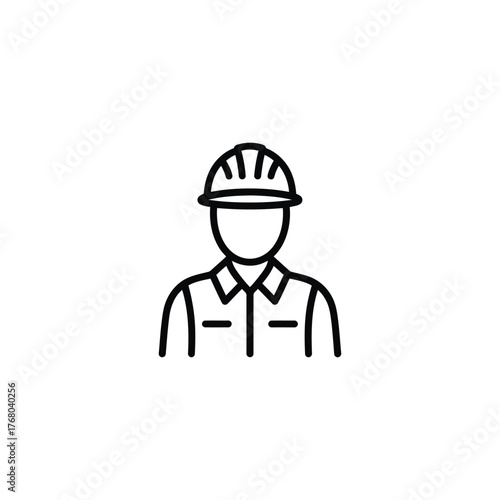 Simple line art icon of a construction worker with hard hat
