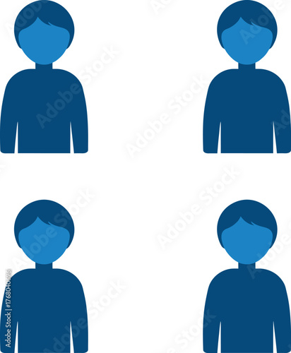Vector identical blue human figures in a simple style illustration. 