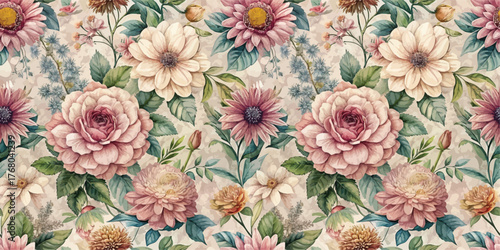 Beautiful floral wallpaper design featuring pastel roses and daisies in soft hues.