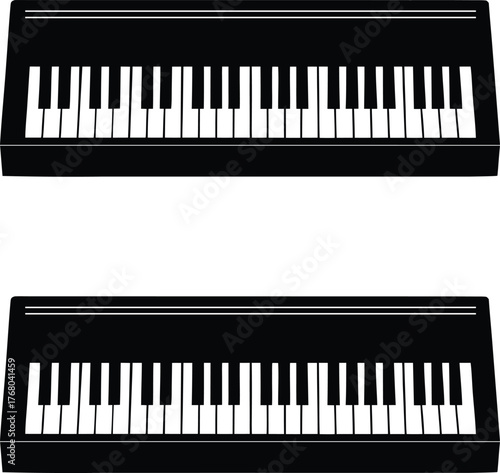 Premium vector silhouette piano keyboards facing forward silhouette illustration. 