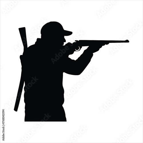 Silhouette of a hunter aiming a rifle, an isolated vector graphic for hunting sports and outdoor recreation concepts