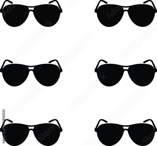 Silhouettes vector collection of silhouette aviator sunglasses in illustration. 