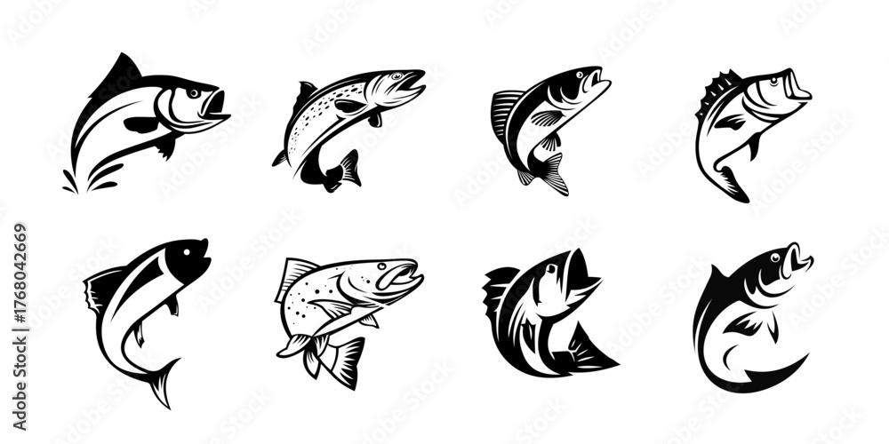 Obraz premium Fish silhouette set icon logo isolated graphic