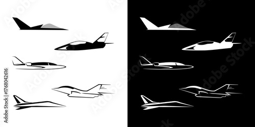 Jet icon logo plane set isolated graphic