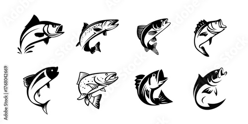 Fish silhouette set icon logo isolated graphic