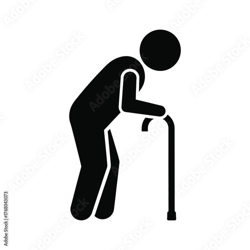 Elderly person with cane silhouette icon