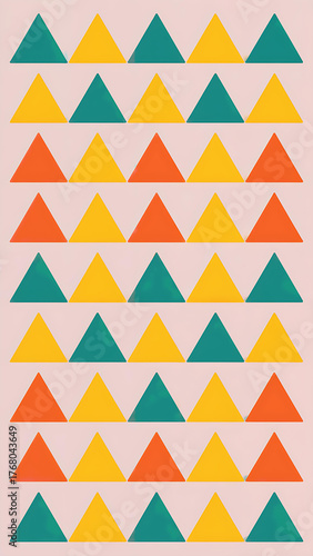 Colorful Triangle Pattern: Geometric Design & Bold Minimalist Art with Retro Aesthetic for Modern Interior Décor and Textiles