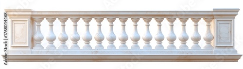 white marble balustrade with classical balusters and decorative end panels illuminated by soft sunlight