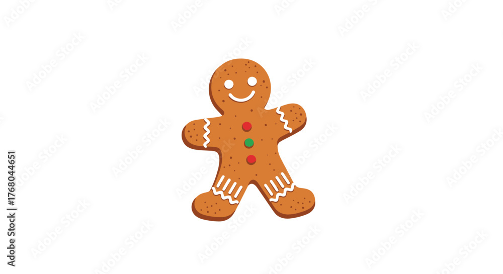 Obraz premium A classic gingerbread man cookie, expertly decorated with a friendly smile, white icing, and cheerful red and green candy buttons.