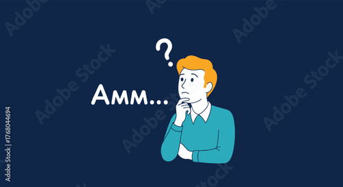 A confused man with a question mark above his head and \ a frown.