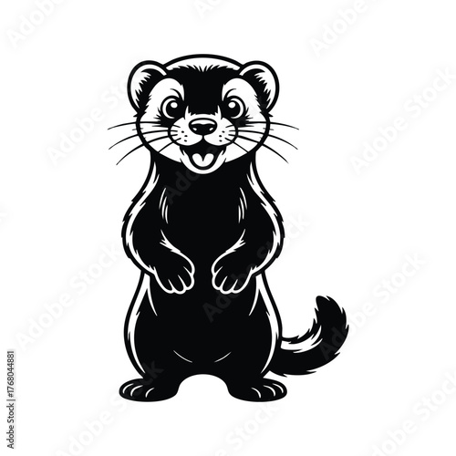 Happy Ferret Standing Up Cartoon, Cute Weasel Mascot Illustration, Black and White Cartoon Ferret, vector, animal, illustration.