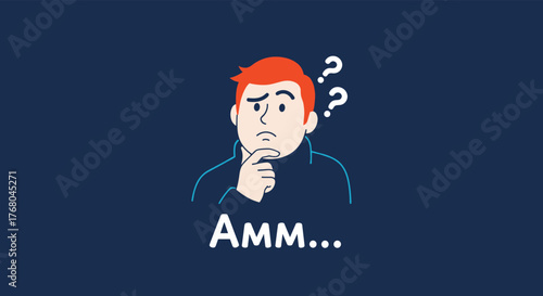 A man with orange hair looks puzzled, with question marks floating above his head, indicating he is deep in thought and unsure.