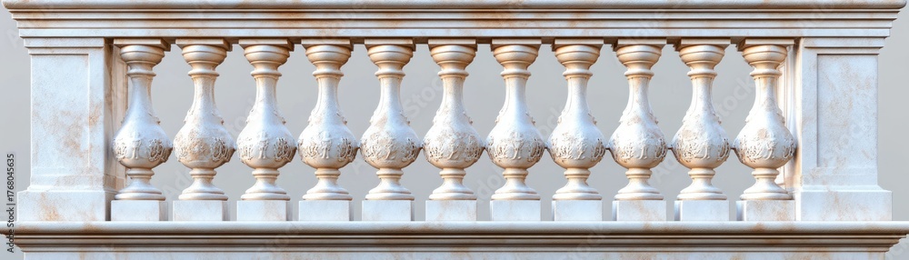 Fototapeta premium ornate white stone balustrade with decorative carved balusters and a classical architectural style