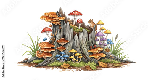 Mushrooms grow on dead tree trunks