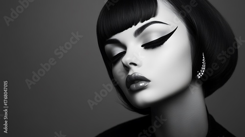 Wallpaper Mural Beautiful woman with bob haircut and elegant makeup in black and white Torontodigital.ca