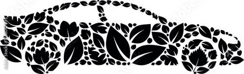 Conceptual design of a green energy car made from leaves, a symbol of clean power and ecological transport