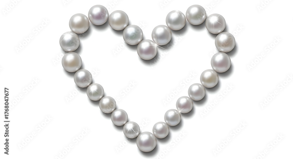Obraz premium Pearls arranged in a heart shape on white background.