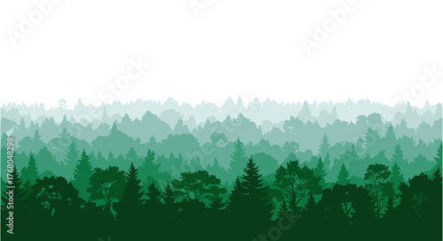 Serene layered forest landscape in gradient shades of green, evoking nature's tranquility and vastness for peaceful backgrounds.